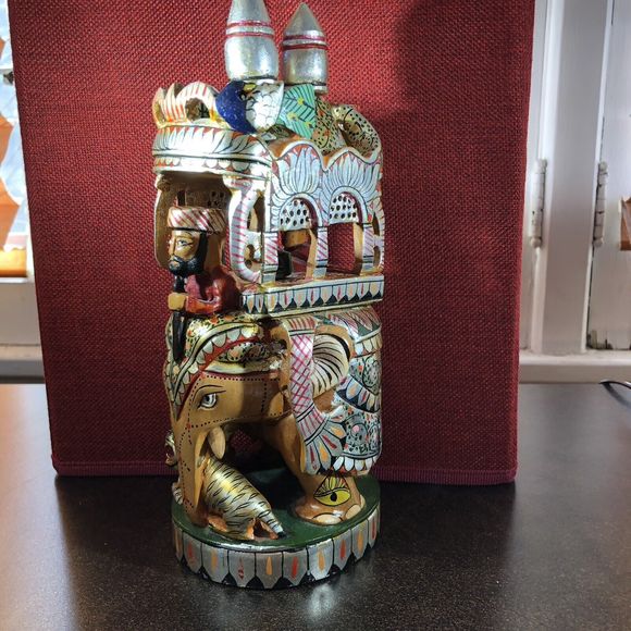 Kadamba Ambari Wooden Handcrafted Painted Elephant Figure 10” India Artwork - Picture 5 of 16